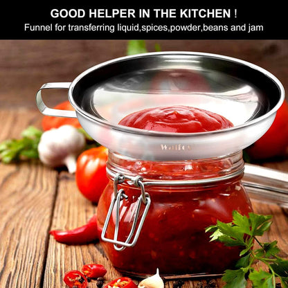 Stainless Steel Funnel, 4 Pack(4in、3 in、2.2 in、1.7in Kitchen Funnel with 2 Removable Strainer ＆ 1Pcs Cleaning Brush, Perfect for Transferring of Liquid, Oils, Jam, Dry Ingredients & Powder