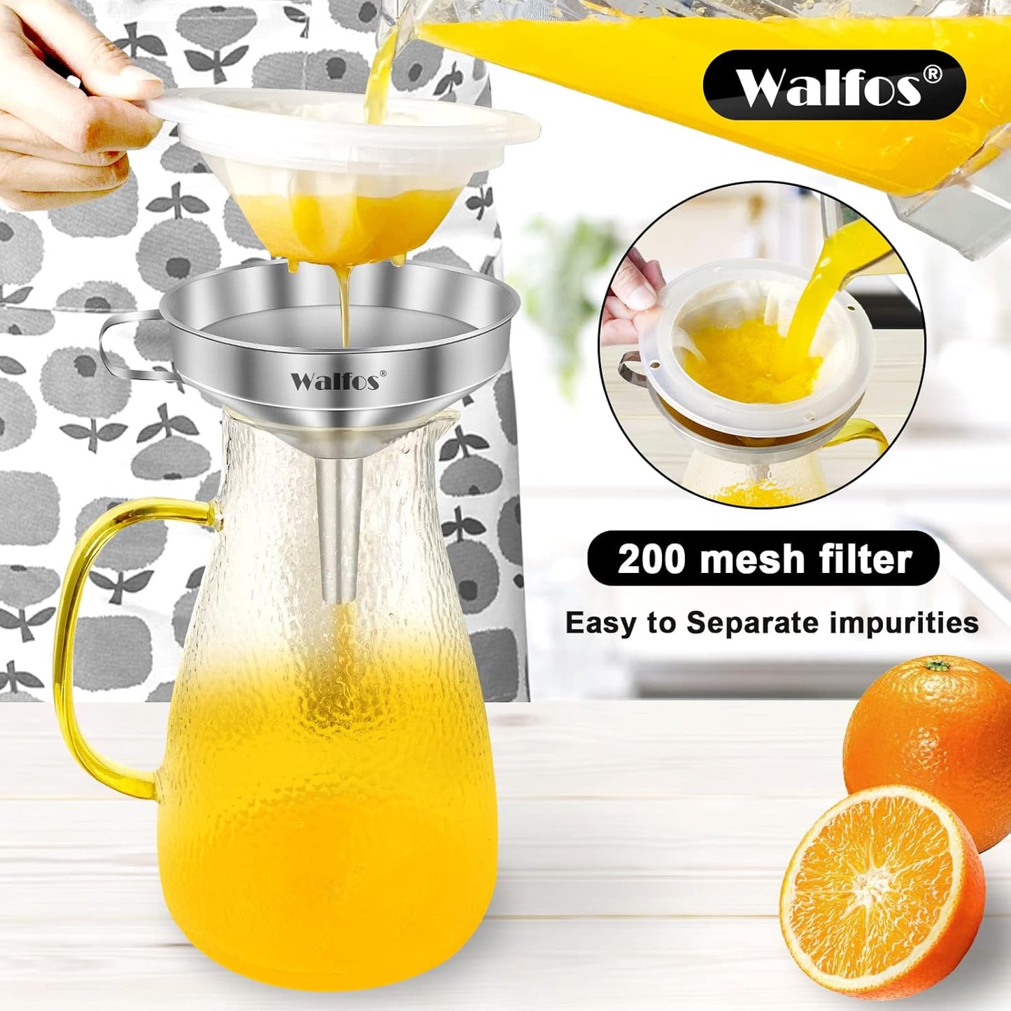 Stainless Steel Funnel, 4 Pack(4in、3 in、2.2 in、1.7in Kitchen Funnel with 2 Removable Strainer ＆ 1Pcs Cleaning Brush, Perfect for Transferring of Liquid, Oils, Jam, Dry Ingredients & Powder