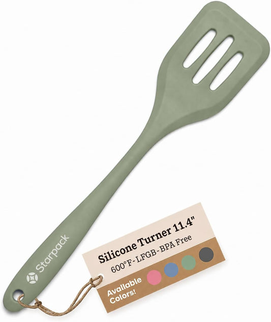 Starpack 'Head Turner' Premium Silicone Turner Spatula, Slotted Spatula - Up-to 600°F High Heat Resistant Silicone Slotted Spatulas for Cooking, LFGB Grade Non Stick Rubber Turner Spatula - 11.4"