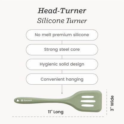 Starpack 'Head Turner' Premium Silicone Turner Spatula, Slotted Spatula - Up-to 600°F High Heat Resistant Silicone Slotted Spatulas for Cooking, LFGB Grade Non Stick Rubber Turner Spatula - 11.4"