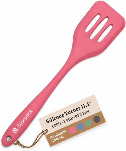 Starpack 'Head Turner' Premium Silicone Turner Spatula, Slotted Spatula - Up-to 600°F High Heat Resistant Silicone Slotted Spatulas for Cooking, LFGB Grade Non Stick Rubber Turner Spatula - 11.4"