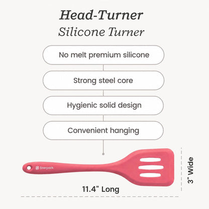 Starpack 'Head Turner' Premium Silicone Turner Spatula, Slotted Spatula - Up-to 600°F High Heat Resistant Silicone Slotted Spatulas for Cooking, LFGB Grade Non Stick Rubber Turner Spatula - 11.4"