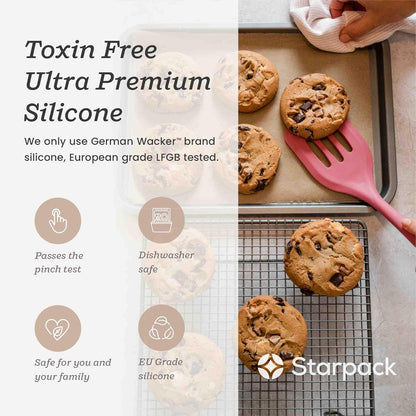 Starpack 'Head Turner' Premium Silicone Turner Spatula, Slotted Spatula - Up-to 600°F High Heat Resistant Silicone Slotted Spatulas for Cooking, LFGB Grade Non Stick Rubber Turner Spatula - 11.4"