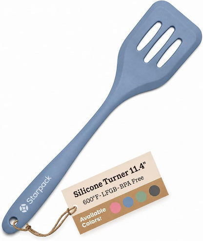 Starpack 'Head Turner' Premium Silicone Turner Spatula, Slotted Spatula - Up-to 600°F High Heat Resistant Silicone Slotted Spatulas for Cooking, LFGB Grade Non Stick Rubber Turner Spatula - 11.4"