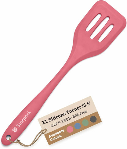 Starpack 'Head Turner' Premium Silicone Turner Spatula, Slotted Spatula - Up-to 600°F High Heat Resistant Silicone Slotted Spatulas for Cooking, LFGB Grade Non Stick Rubber Turner Spatula - 11.4"
