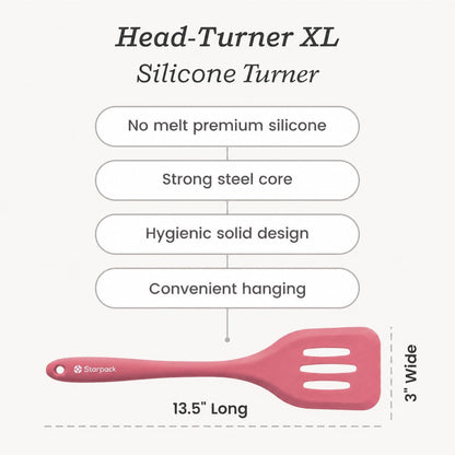 Starpack 'Head Turner' Premium Silicone Turner Spatula, Slotted Spatula - Up-to 600°F High Heat Resistant Silicone Slotted Spatulas for Cooking, LFGB Grade Non Stick Rubber Turner Spatula - 11.4"