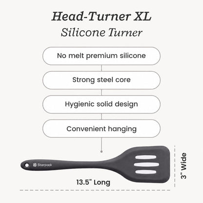 Starpack 'Head Turner' Premium Silicone Turner Spatula, Slotted Spatula - Up-to 600°F High Heat Resistant Silicone Slotted Spatulas for Cooking, LFGB Grade Non Stick Rubber Turner Spatula - 11.4"
