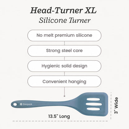 Starpack 'Head Turner' Premium Silicone Turner Spatula, Slotted Spatula - Up-to 600°F High Heat Resistant Silicone Slotted Spatulas for Cooking, LFGB Grade Non Stick Rubber Turner Spatula - 11.4"
