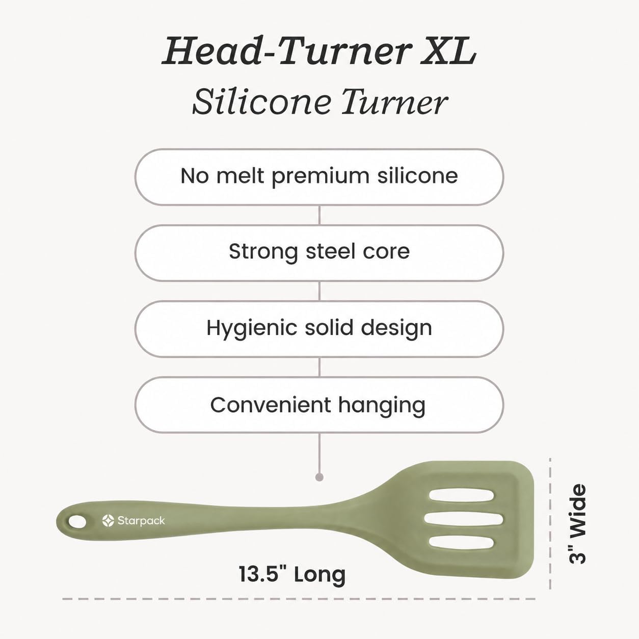 Starpack 'Head Turner' Premium Silicone Turner Spatula, Slotted Spatula - Up-to 600°F High Heat Resistant Silicone Slotted Spatulas for Cooking, LFGB Grade Non Stick Rubber Turner Spatula - 11.4"
