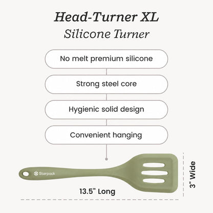 Starpack 'Head Turner' Premium Silicone Turner Spatula, Slotted Spatula - Up-to 600°F High Heat Resistant Silicone Slotted Spatulas for Cooking, LFGB Grade Non Stick Rubber Turner Spatula - 11.4"