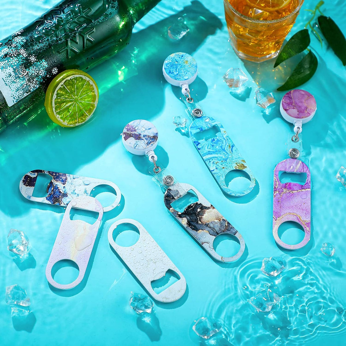 6 Pcs Retractable Bar Keys Bartender Bottle Openers, Marble