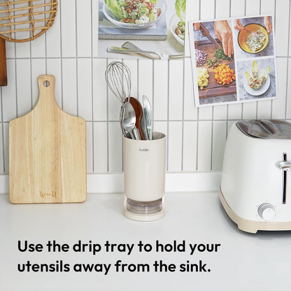 Self-Draining Utensil Drying Holder - Beige | Small Utensil Cutlery Flatware Silverware Holder Drainer Cup for Kitchen Counter