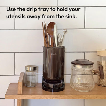Self-Draining Utensil Drying Holder - Beige | Small Utensil Cutlery Flatware Silverware Holder Drainer Cup for Kitchen Counter