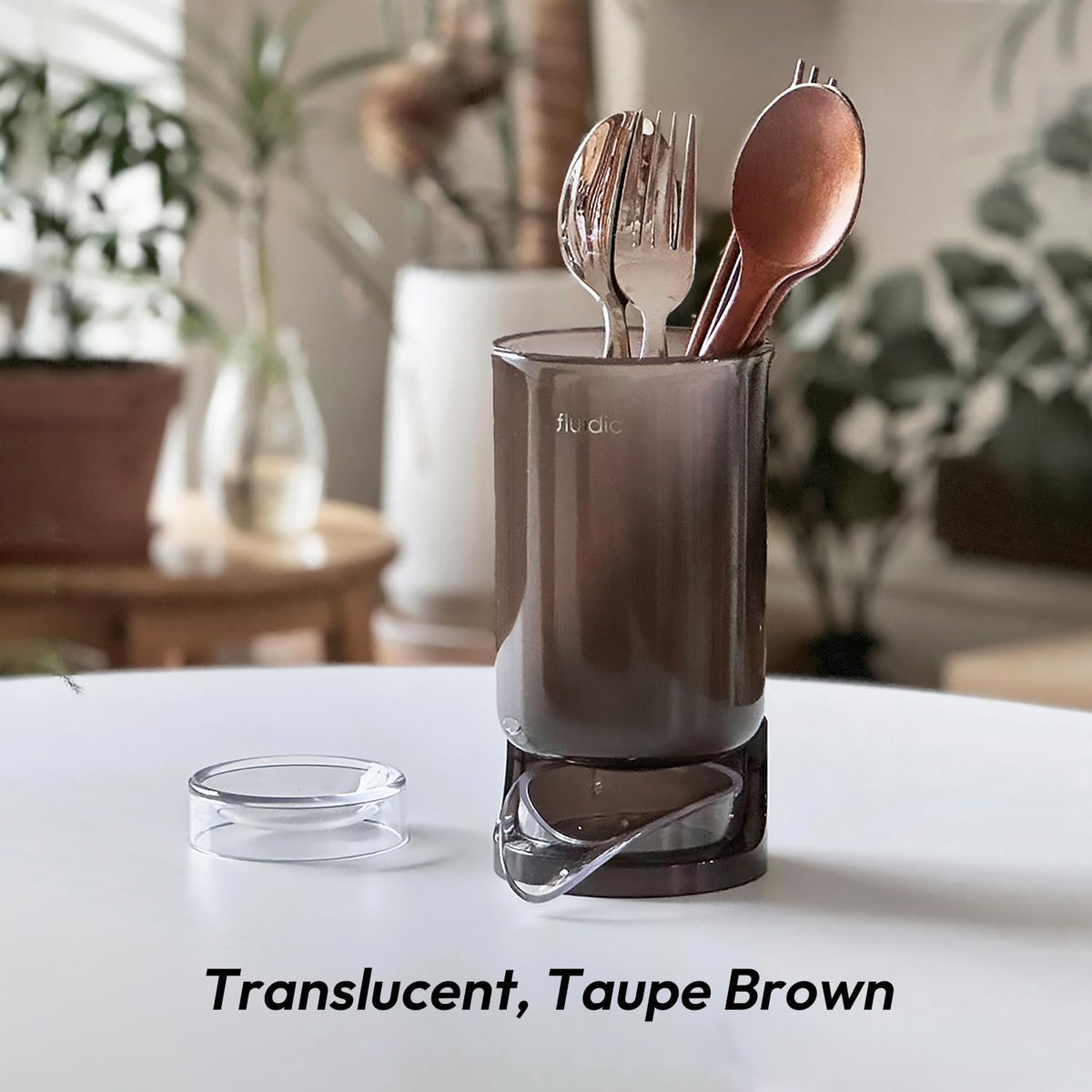 Self-Draining Utensil Drying Holder - Beige | Small Utensil Cutlery Flatware Silverware Holder Drainer Cup for Kitchen Counter