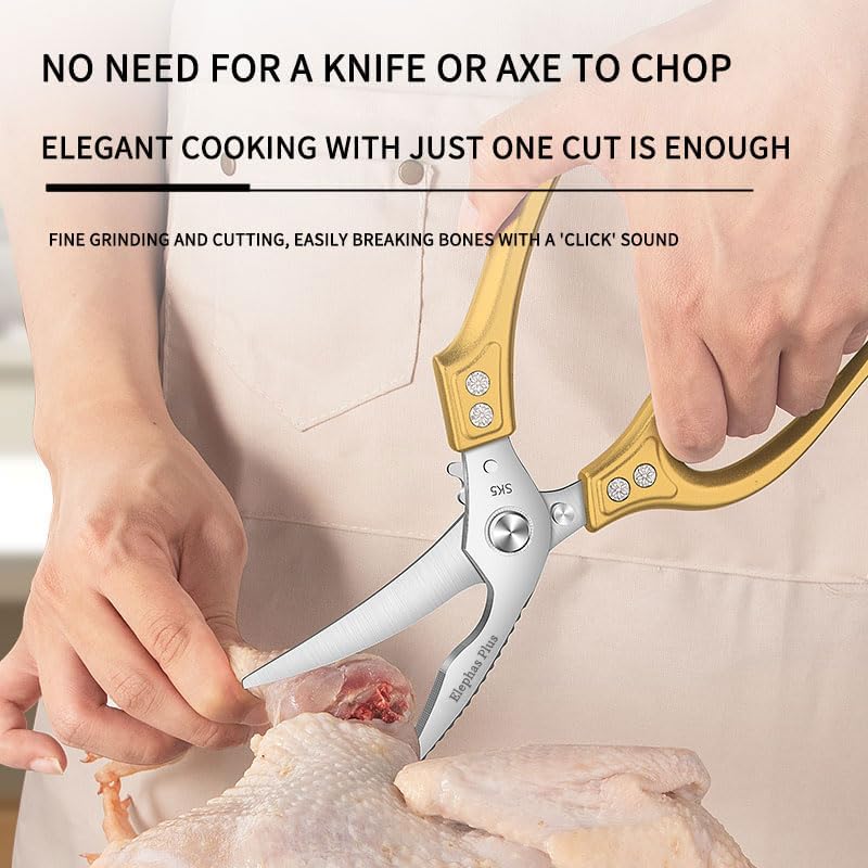 Heavy Duty Shears, All Purpose Kitchen Scissors for Chicken (Gold)