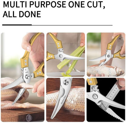 Heavy Duty Shears, All Purpose Kitchen Scissors for Chicken (Gold)