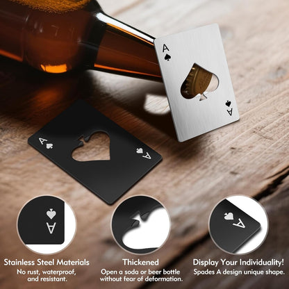 6PCS Card Bottle Openers, 3 Black & 3 Silver Poker Themed Cap Openers