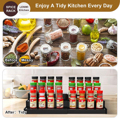Spice Rack Organizer for Cabinet, 3 Tier Expandable Bamboo Spice Storage for Kitchen Cupboard Pantry