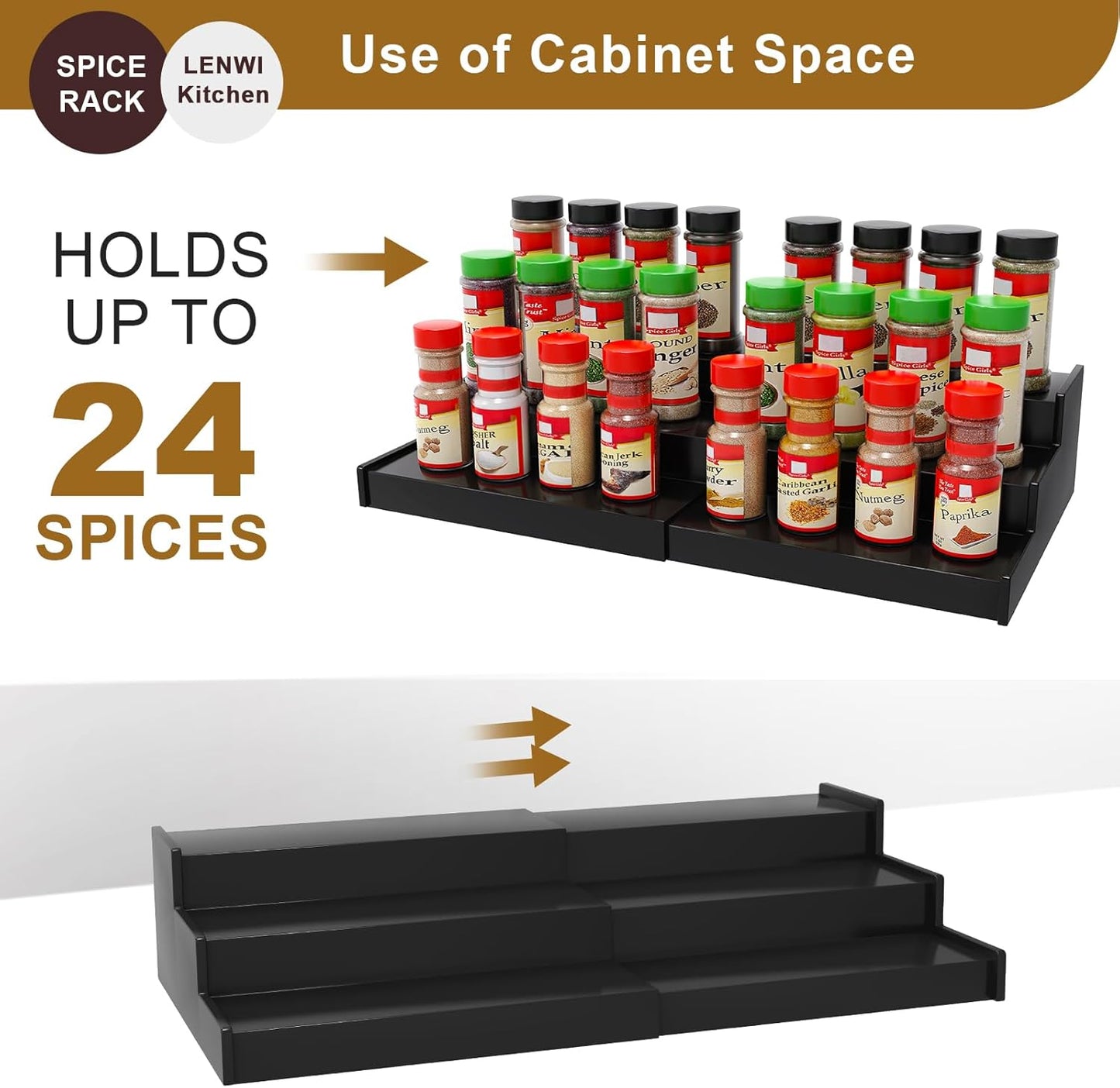 Spice Rack Organizer for Cabinet, 3 Tier Expandable Bamboo Spice Storage for Kitchen Cupboard Pantry