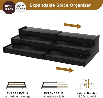 Spice Rack Organizer for Cabinet, 3 Tier Expandable Bamboo Spice Storage for Kitchen Cupboard Pantry