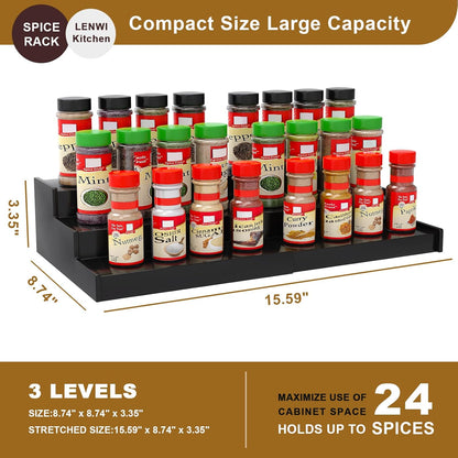 Spice Rack Organizer for Cabinet, 3 Tier Expandable Bamboo Spice Storage for Kitchen Cupboard Pantry