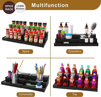 Spice Rack Organizer for Cabinet, 3 Tier Expandable Bamboo Spice Storage for Kitchen Cupboard Pantry