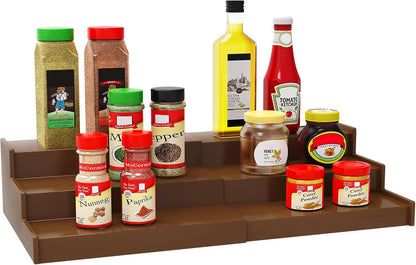 Spice Rack Organizer for Cabinet, 3 Tier Expandable Bamboo Spice Storage for Kitchen Cupboard Pantry