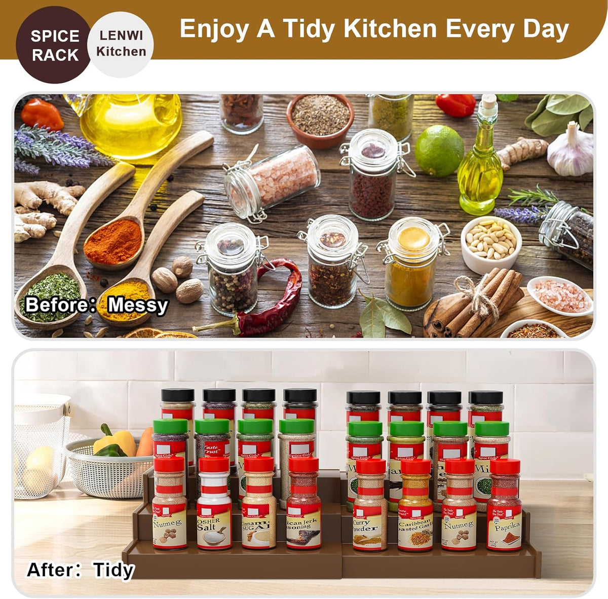 Spice Rack Organizer for Cabinet, 3 Tier Expandable Bamboo Spice Storage for Kitchen Cupboard Pantry