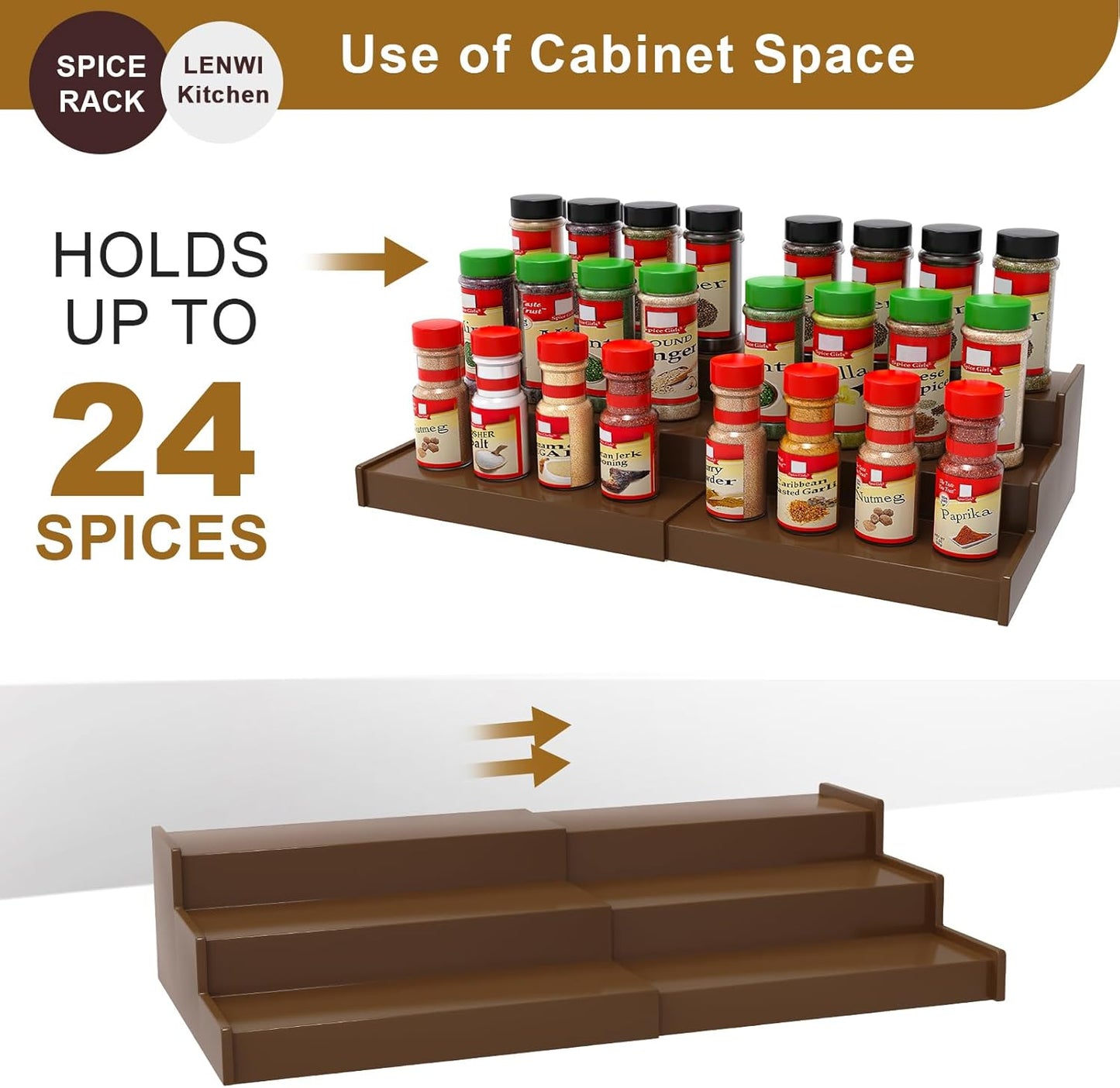 Spice Rack Organizer for Cabinet, 3 Tier Expandable Bamboo Spice Storage for Kitchen Cupboard Pantry