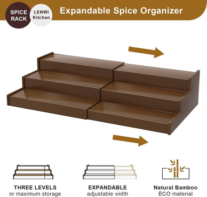 Spice Rack Organizer for Cabinet, 3 Tier Expandable Bamboo Spice Storage for Kitchen Cupboard Pantry