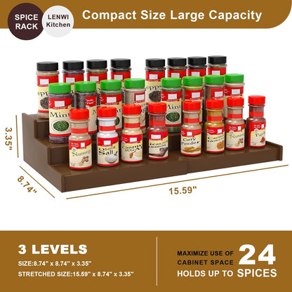 Spice Rack Organizer for Cabinet, 3 Tier Expandable Bamboo Spice Storage for Kitchen Cupboard Pantry