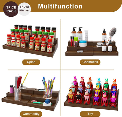 Spice Rack Organizer for Cabinet, 3 Tier Expandable Bamboo Spice Storage for Kitchen Cupboard Pantry