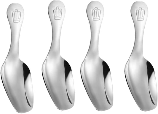 Stainless Steel Mini Scoop for Canisters with Short Handle, Silver Mini Feed Spoon for Ice Cream Melon Baller, Short Handle Espresso Coffee Spoon for Tea Dessert Sugar Salt(4 Pack)