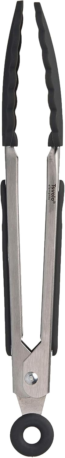 Stainless Steel Tongs with Silicone Tip Set 9" 12" with Easy Lock Mechanism for Grilling Air Fryer Cooking Serving Salad, Heat Resistant Silicone Tipped Kitchen Tongs Sangria Red Black
