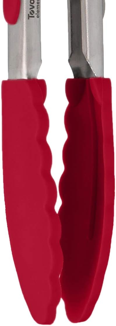 Stainless Steel Tongs with Silicone Tip Set 9" 12" with Easy Lock Mechanism for Grilling Air Fryer Cooking Serving Salad, Heat Resistant Silicone Tipped Kitchen Tongs Sangria Red Black