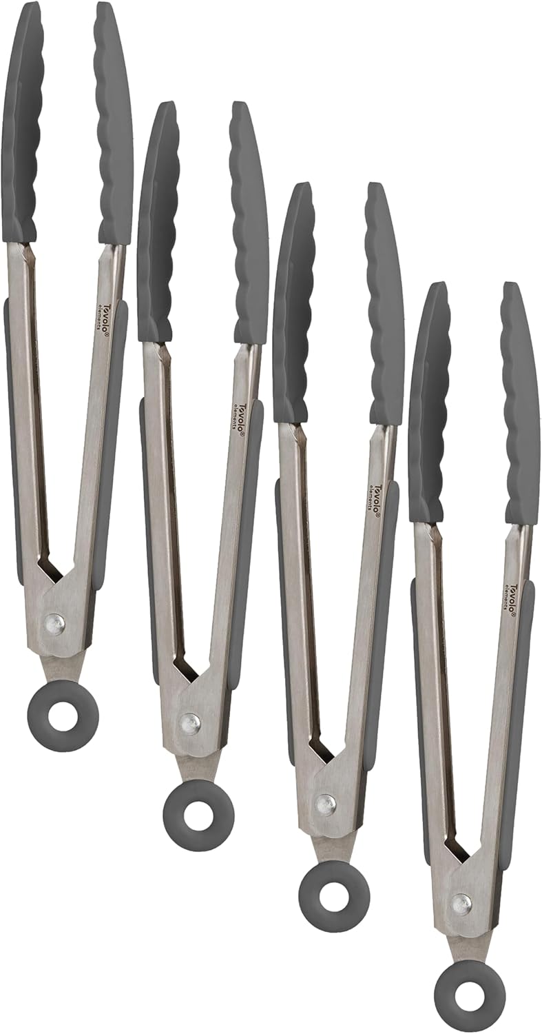 Stainless Steel Tongs with Silicone Tip Set 9" 12" with Easy Lock Mechanism for Grilling Air Fryer Cooking Serving Salad, Heat Resistant Silicone Tipped Kitchen Tongs Sangria Red Black