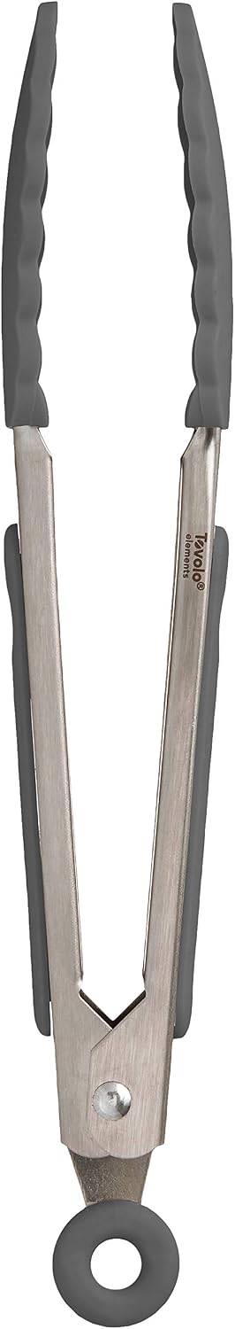 Stainless Steel Tongs with Silicone Tip Set 9" 12" with Easy Lock Mechanism for Grilling Air Fryer Cooking Serving Salad, Heat Resistant Silicone Tipped Kitchen Tongs Sangria Red Black
