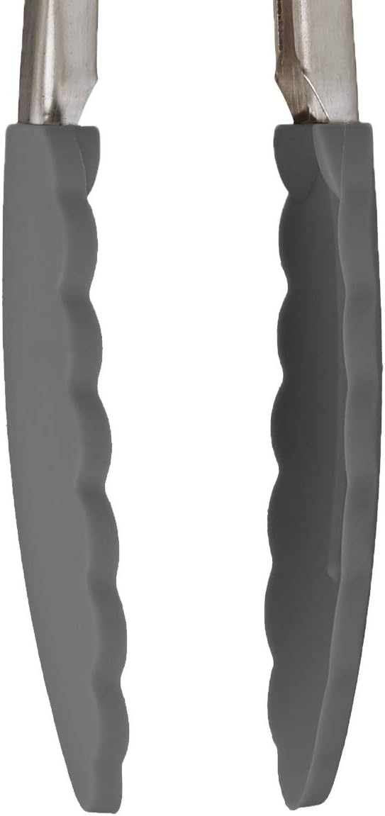 Stainless Steel Tongs with Silicone Tip Set 9" 12" with Easy Lock Mechanism for Grilling Air Fryer Cooking Serving Salad, Heat Resistant Silicone Tipped Kitchen Tongs Sangria Red Black