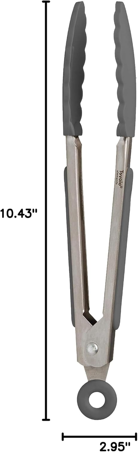 Stainless Steel Tongs with Silicone Tip Set 9" 12" with Easy Lock Mechanism for Grilling Air Fryer Cooking Serving Salad, Heat Resistant Silicone Tipped Kitchen Tongs Sangria Red Black
