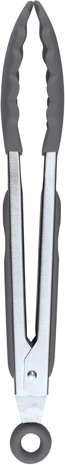 Stainless Steel Tongs with Silicone Tip Set 9" 12" with Easy Lock Mechanism for Grilling Air Fryer Cooking Serving Salad, Heat Resistant Silicone Tipped Kitchen Tongs Sangria Red Black
