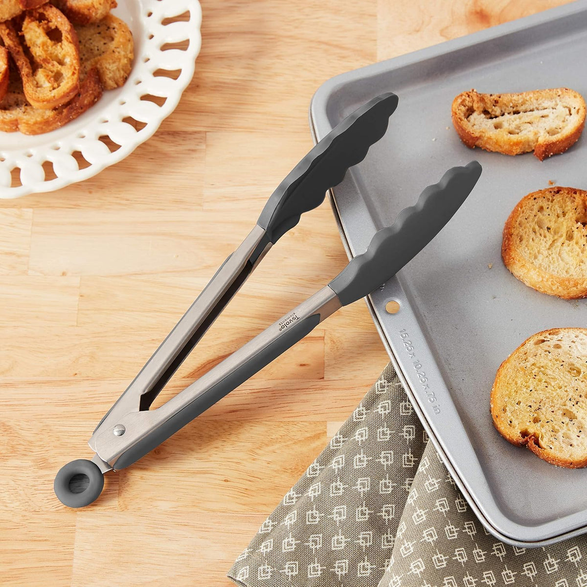 Stainless Steel Tongs with Silicone Tip Set 9" 12" with Easy Lock Mechanism for Grilling Air Fryer Cooking Serving Salad, Heat Resistant Silicone Tipped Kitchen Tongs Sangria Red Black