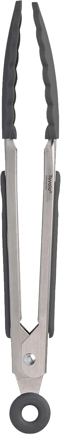 Stainless Steel Tongs with Silicone Tip Set 9" 12" with Easy Lock Mechanism for Grilling Air Fryer Cooking Serving Salad, Heat Resistant Silicone Tipped Kitchen Tongs Sangria Red Black