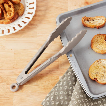 Stainless Steel Tongs with Silicone Tip Set 9" 12" with Easy Lock Mechanism for Grilling Air Fryer Cooking Serving Salad, Heat Resistant Silicone Tipped Kitchen Tongs Sangria Red Black