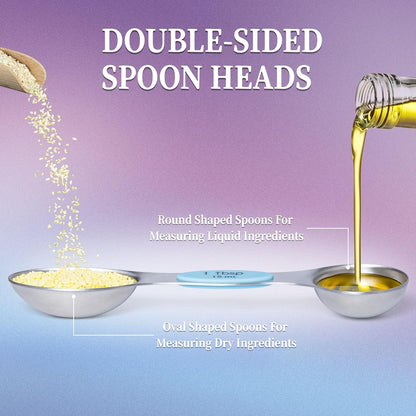 Magnetic Measuring Spoons Set of 8 with Leveler, Stainless Steel Metal Measuring Spoon, Dual Sided for Measuring Dry and Liquid Ingredients, Teaspoon Tablespoon Measure Spoons (Multicolor)