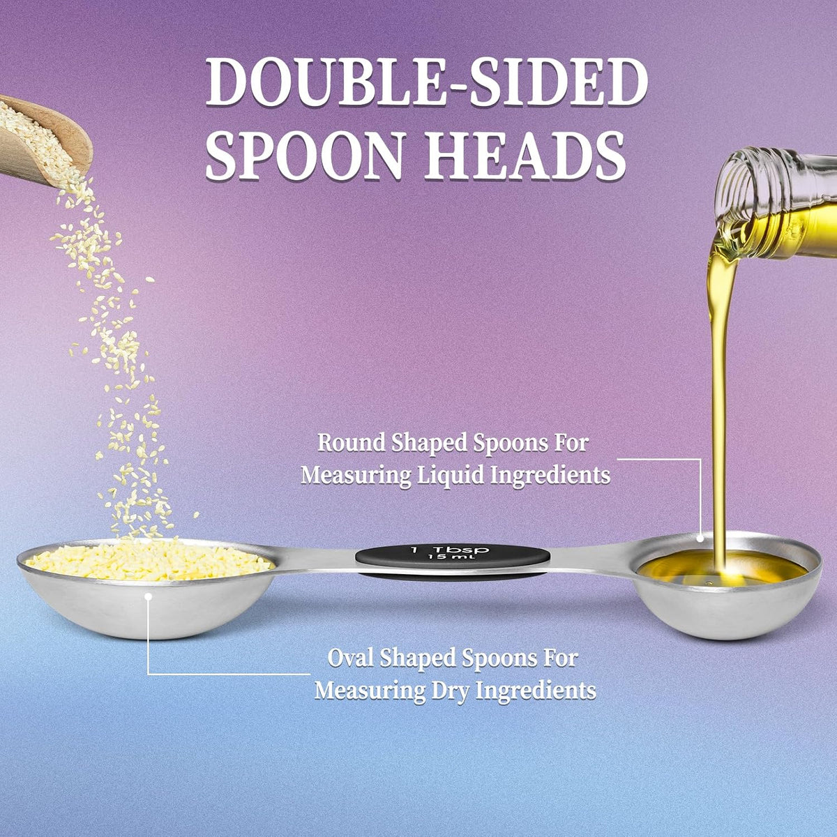 Magnetic Measuring Spoons Set of 8 with Leveler, Stainless Steel Metal Measuring Spoon, Dual Sided for Measuring Dry and Liquid Ingredients, Teaspoon Tablespoon Measure Spoons (Multicolor)