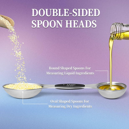 Magnetic Measuring Spoons Set of 8 with Leveler, Stainless Steel Metal Measuring Spoon, Dual Sided for Measuring Dry and Liquid Ingredients, Teaspoon Tablespoon Measure Spoons (Multicolor)