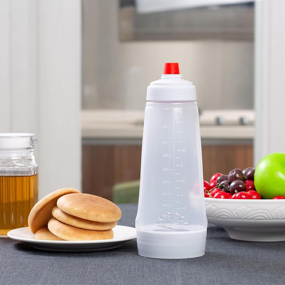 Pancake Batter Dispenser, Pancake Mix Dispenser with BlenderBall for Pancakes, Crepes, Waffle, Muffins, Qatayef, Cupcakes, and more (1 pack)