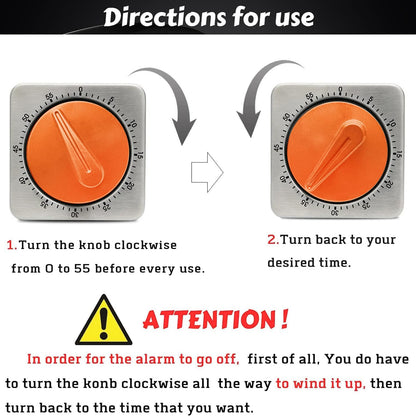 Orange Kitchen Timers for Cooking, Chef Cooking Timer Clock with Loud Alarm,100% Mechanical Desk Timer - No Batteries Required - Magnetic Backing, Exquisite Stainless Steel Body - Countdown Reminder