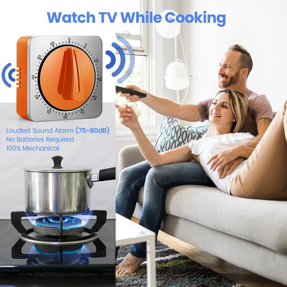 Orange Kitchen Timers for Cooking, Chef Cooking Timer Clock with Loud Alarm,100% Mechanical Desk Timer - No Batteries Required - Magnetic Backing, Exquisite Stainless Steel Body - Countdown Reminder