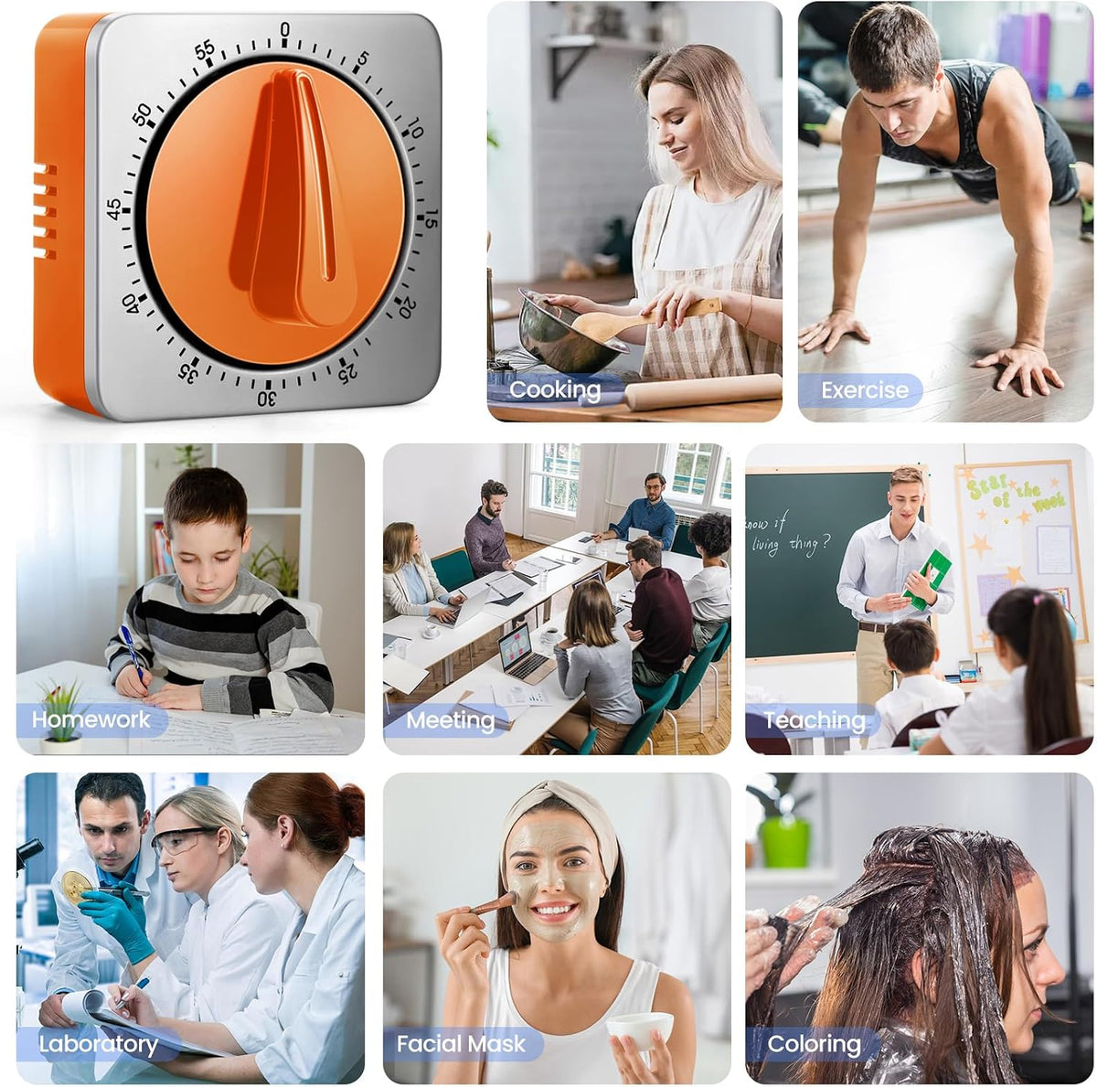 Orange Kitchen Timers for Cooking, Chef Cooking Timer Clock with Loud Alarm,100% Mechanical Desk Timer - No Batteries Required - Magnetic Backing, Exquisite Stainless Steel Body - Countdown Reminder